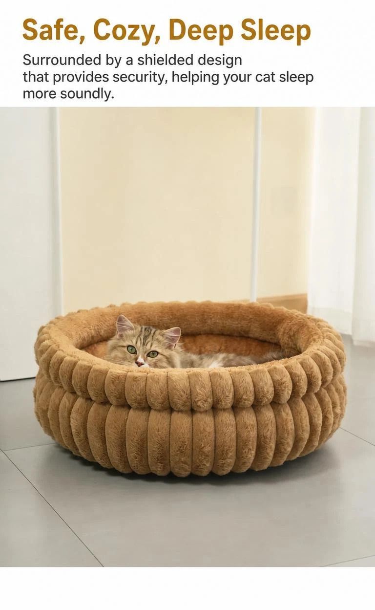 Notch Opening Round Pet Bed, Thick Warm Coffee S Size, Easy Access For Shy Pets