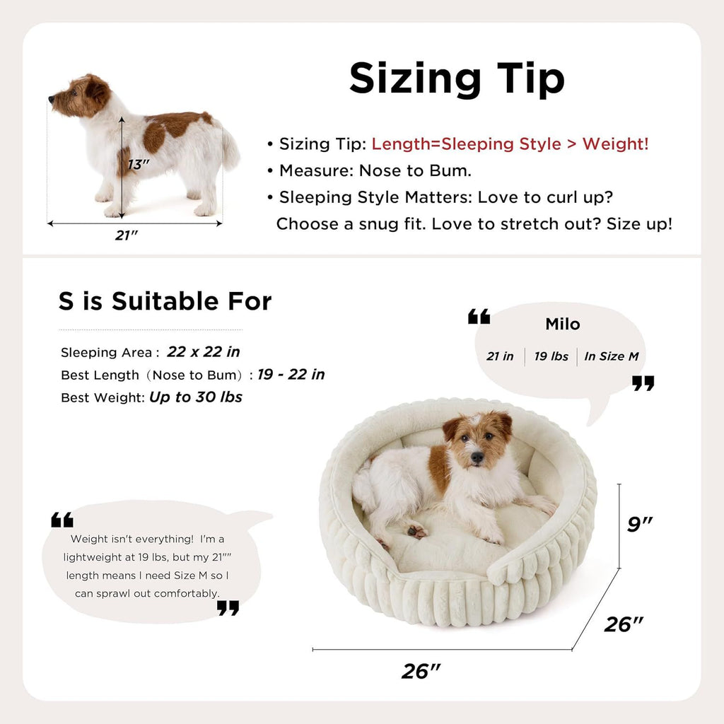 Medium Dog Bed, Washable Cute Pet Bed, Super Soft Corduroy Round Cat Bed with Anti-Slip Bottom, 26''x26''x9'', Warm Gray
