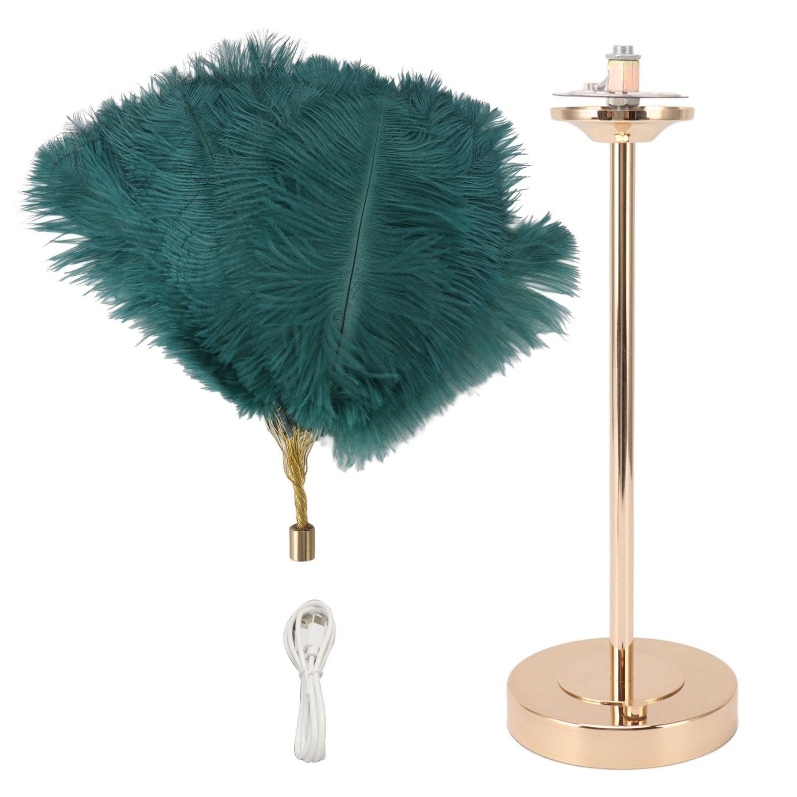 Feather Table Lamp 3 Color Dimmable Touch Switch USB Plug in Romantic Modern Decorative Bedside Light for Bedroom Dark Green