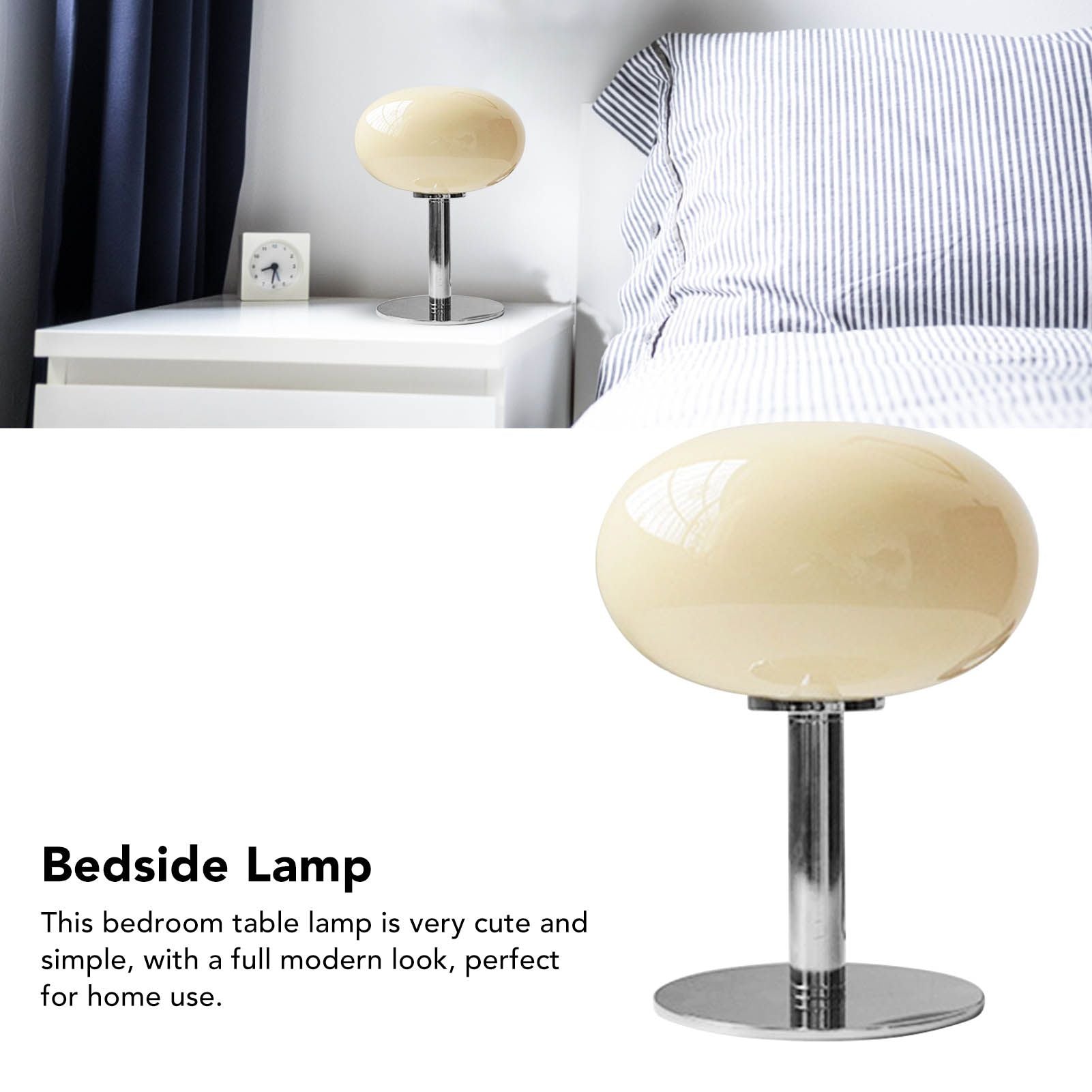Bedside Table Lamp Iron Base Cute Shape Simple Modern Elegant Nightstand Lamp for Home Button Switch Beige