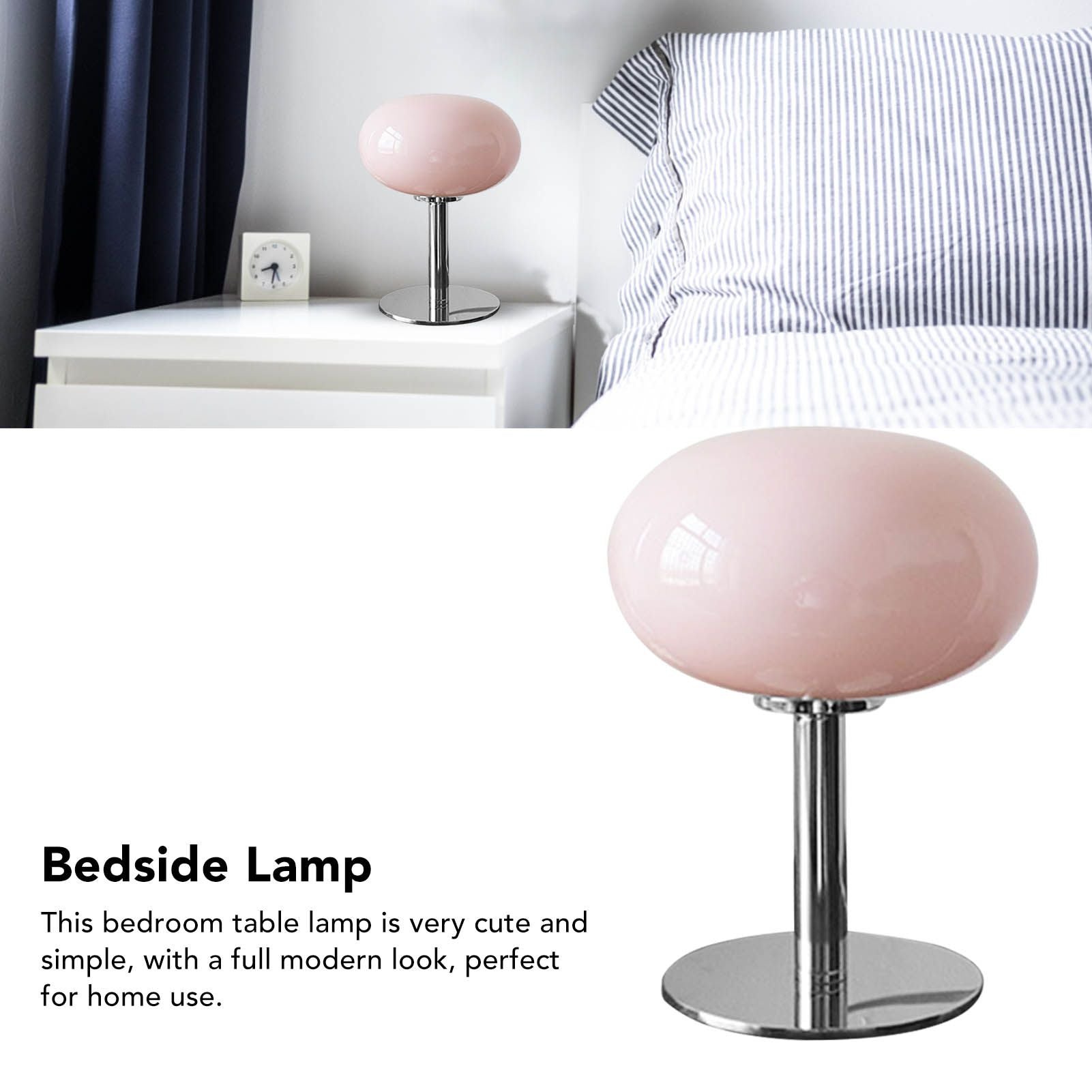 Bedside Table Lamp Iron Base Cute Shape Simple Modern Elegant Nightstand Lamp for Home USB Button Switch Pink