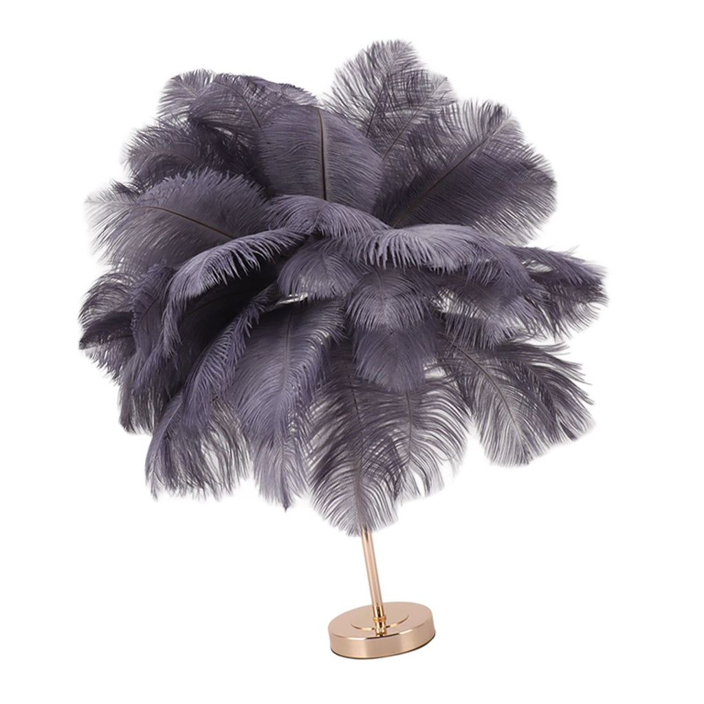 Ostrich Feather Table Lamp Rechargeable Modern Romantic Decoration Lamp Bedroom Bedside Lamp for Home Decoration Grey