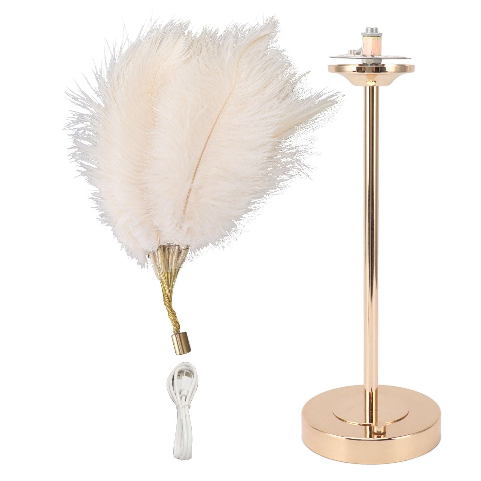 Feather Table Lamp 3 Color Dimmable Touch Switch USB Plug in Romantic Modern Decorative Bedside Light for Bedroom White