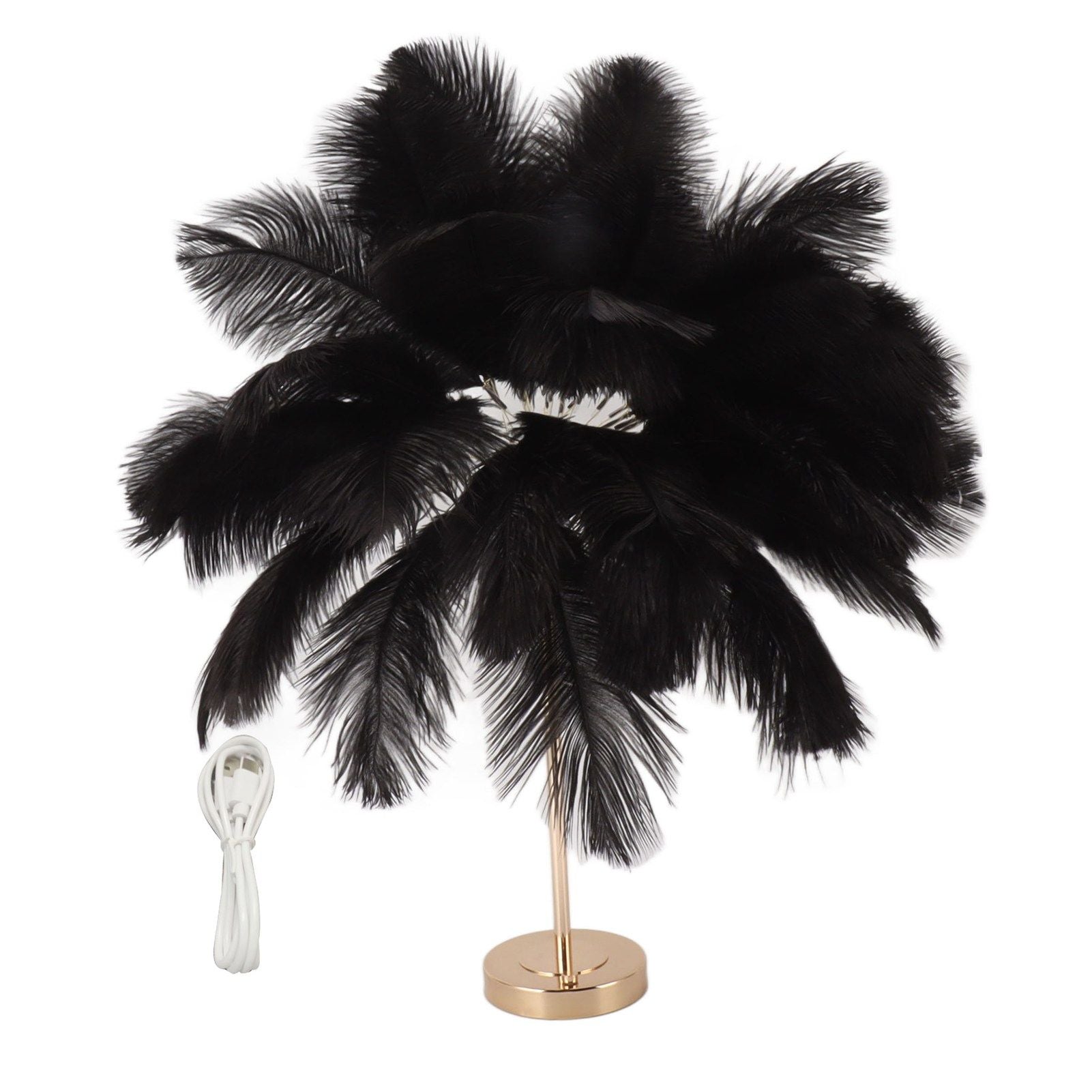 Feather Table Lamp 3 Color Dimmable Touch Switch USB Plug in Romantic Modern Decorative Bedside Light for Bedroom Black