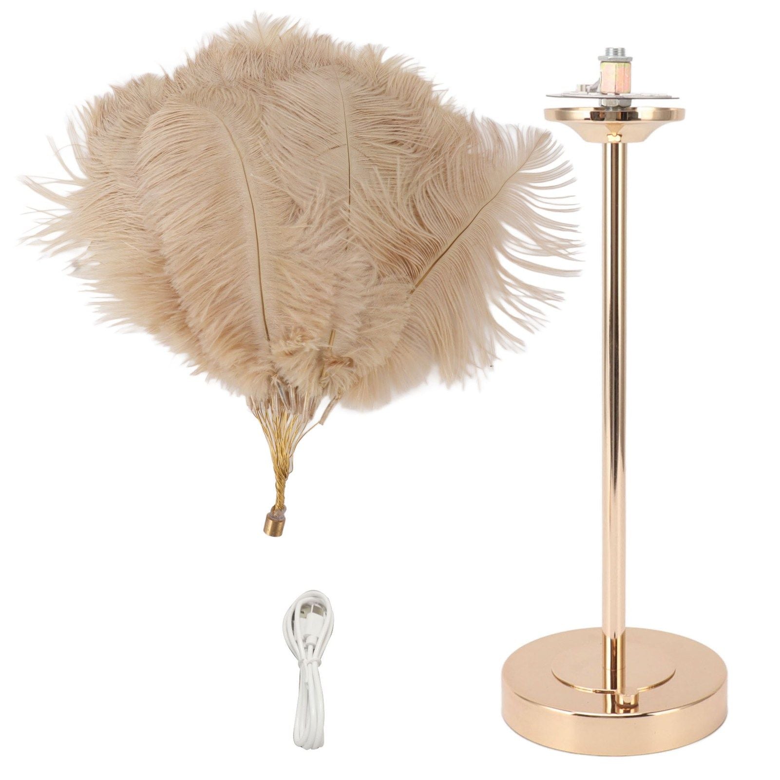 Feather Table Lamp 3 Color Dimmable Touch Switch USB Plug in Romantic Modern Decorative Bedside Light for Bedroom Light Tan