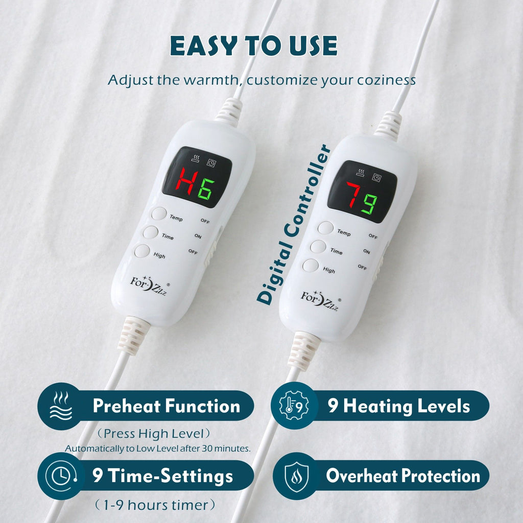 Electric Heated Mattress Pad Blanket with Dual Control & 9-Hour Auto Off & 9 Heat Settings, Preheat Functions, Overheat Protection, Machine Washable Fully Fitted Electric Sheet((Double)