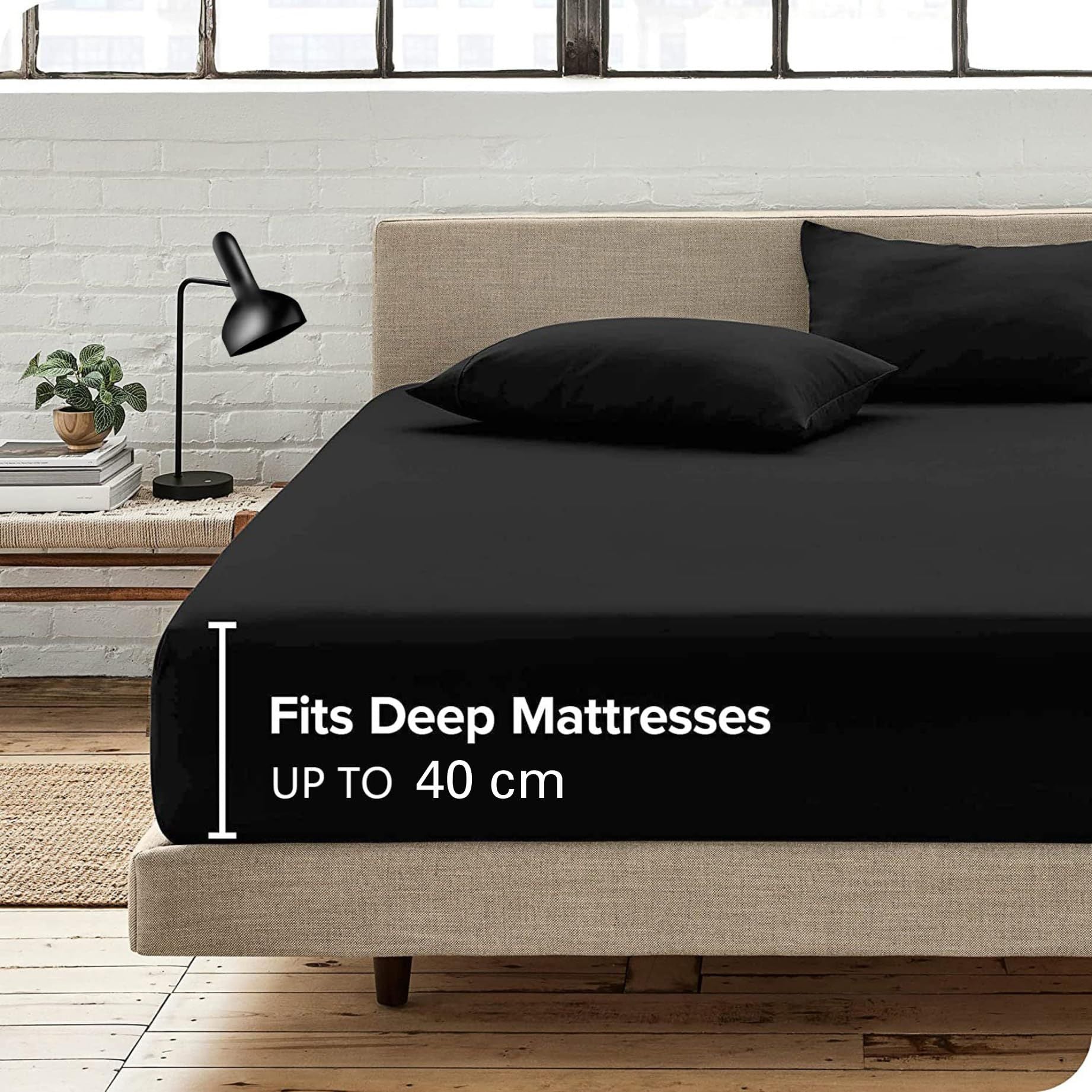 Hotel Quality Fitted Sheet - 1 Piece Fitted Sheet  -Breathable Bedding - Wrinkle, Fade, Stain Resistant- 16inch/40cm Deep Pocket Fitted Bed Sheet-Wrinkle and Fade Resistant,(Black,King)