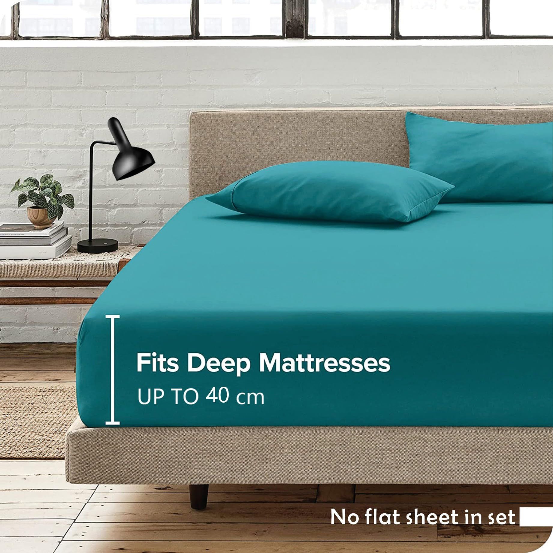 Hotel Quality Fitted Sheet - 1 Piece Fitted Sheet  -Breathable Bedding - Wrinkle, Fade, Stain Resistant- 16inch/40cm Deep Pocket Fitted Bed Sheet-Wrinkle and Fade Resistant,(Biscay blue,King)