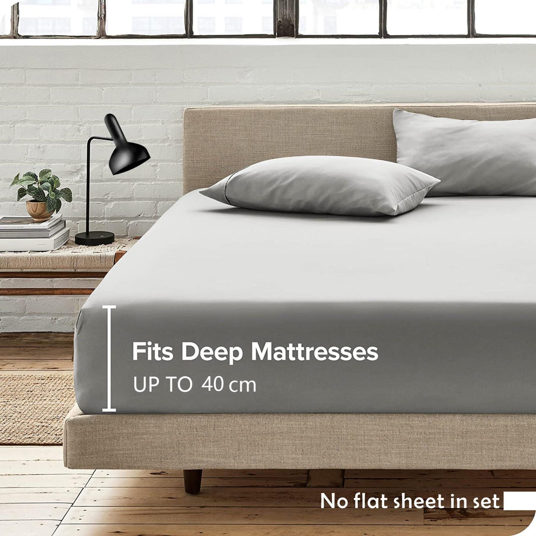 Hotel Quality Fitted Sheet - 1 Piece Fitted Sheet  -Breathable Bedding - Wrinkle, Fade, Stain Resistant- 16inch/40cm Deep Pocket Fitted Bed Sheet-Wrinkle and Fade Resistant,(Silver-gray,King)
