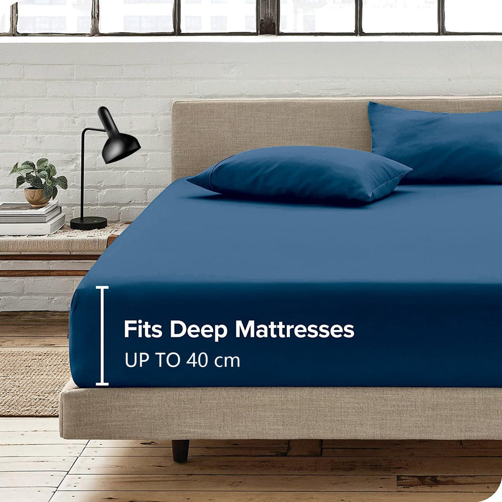 Hotel Quality Fitted Sheet - 1 Piece Fitted Sheet  -Breathable Bedding - Wrinkle, Fade, Stain Resistant- 16inch/40cm Deep Pocket Fitted Bed Sheet-Wrinkle and Fade Resistant,(Navy,Queen)