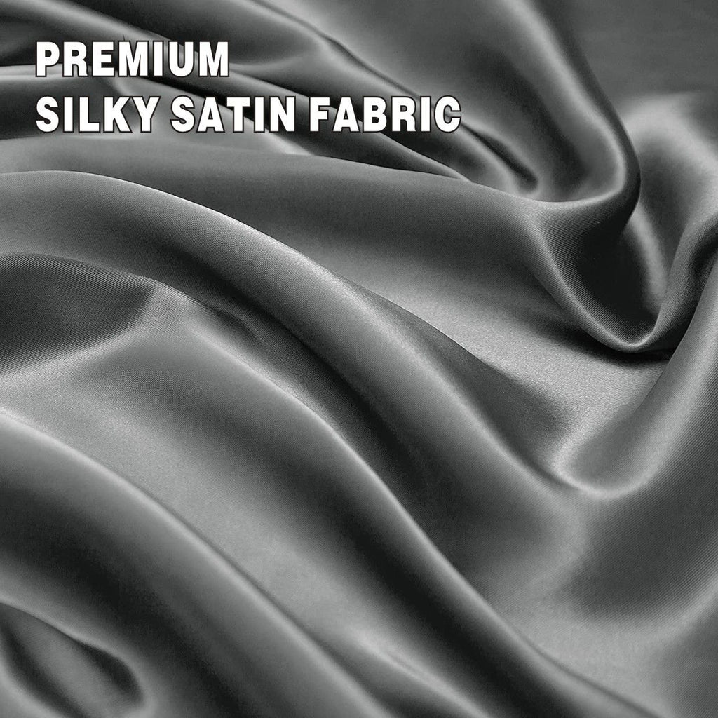 Art Silk Satin Sheet Set Hotel 4 Pieces Fitted/Flat Sheet Bedding Set-Luxury Soft Silky Sheets for Hair and Skin, Similar to Silk Bed Sheets Set 4 Pieces(Queen,Grey)