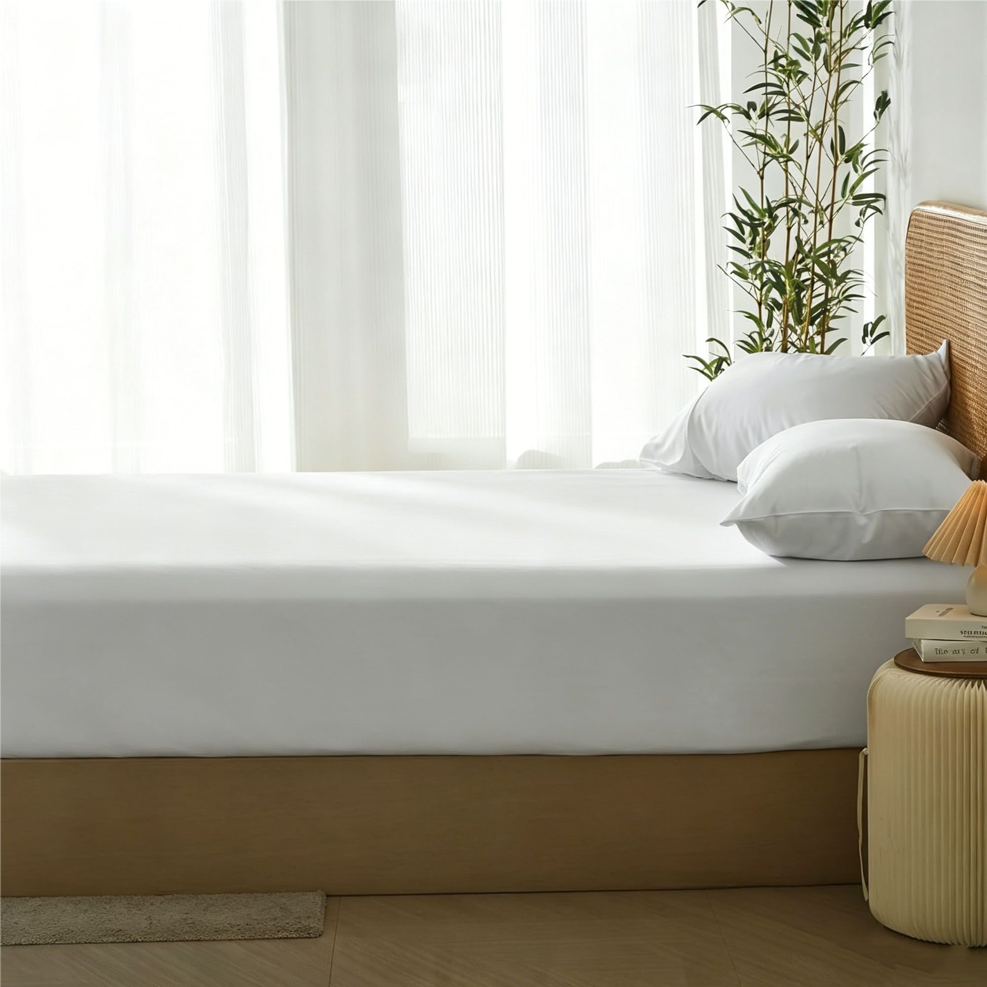 3 Piece Hotel Bamboo Cooling Fitted Sheet Set & Pillowcase -Ultra Soft 2000TC Breathable Fitted Bed Sheets Set with 37 Centimetre Deep Pocket-Cooling Sheets for Hot Sleepers(White,King)