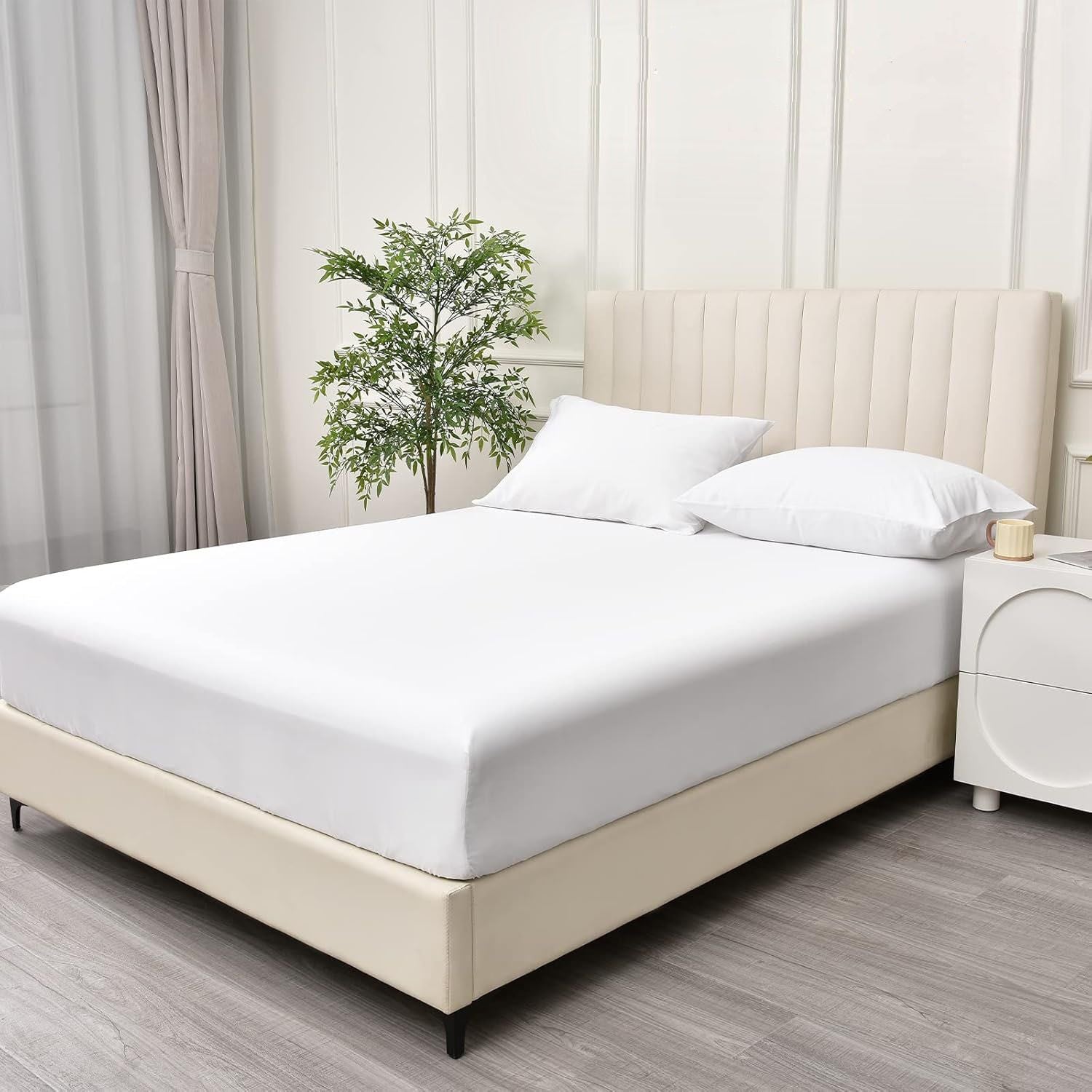 3 Piece Fitted Sheet Set- Fitted Sheet & Pillowcases -Breathable Bedding - Wrinkle, Fade, Stain Resistant- 40cm Deep Pocket Fitted Bed Sheet Set(White,King)