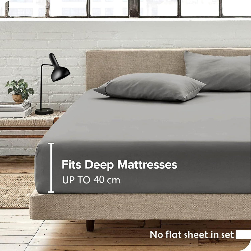 3 Piece Fitted Sheet Set- Fitted Sheet & Pillowcases -Breathable Bedding - Wrinkle, Fade, Stain Resistant- 40cm Deep Pocket Fitted Bed Sheet Set(Grey,King)