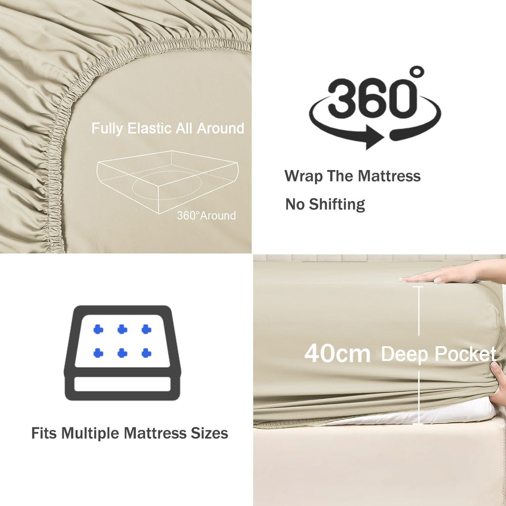 3 Piece Fitted Sheet Set- Fitted Sheet & Pillowcases -Breathable Bedding - Wrinkle, Fade, Stain Resistant- 40cm Deep Pocket Fitted Bed Sheet Set(Camel Beige,King)