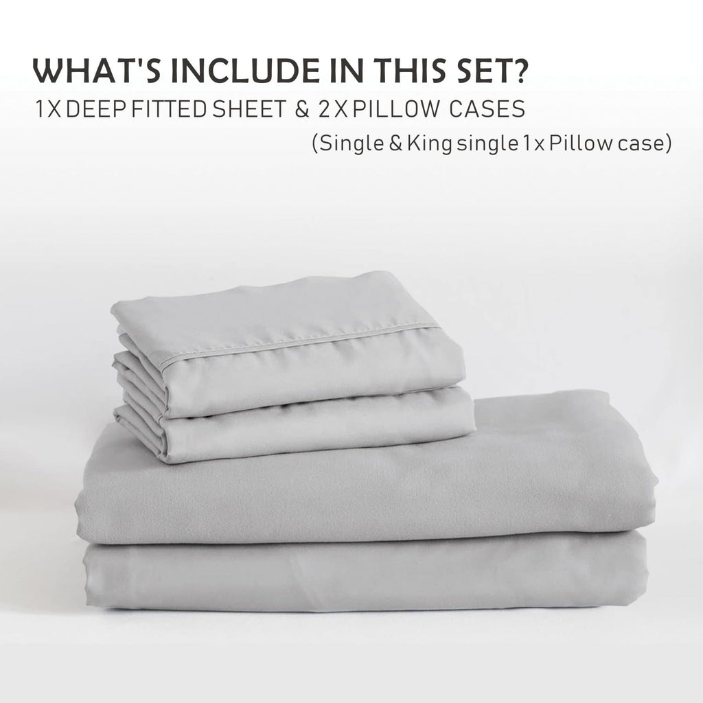 3 Piece Fitted Sheet Set- Fitted Sheet & Pillowcases -Breathable Bedding - Wrinkle, Fade, Stain Resistant- 40cm Deep Pocket Fitted Bed Sheet Set(Silver-gray,King)