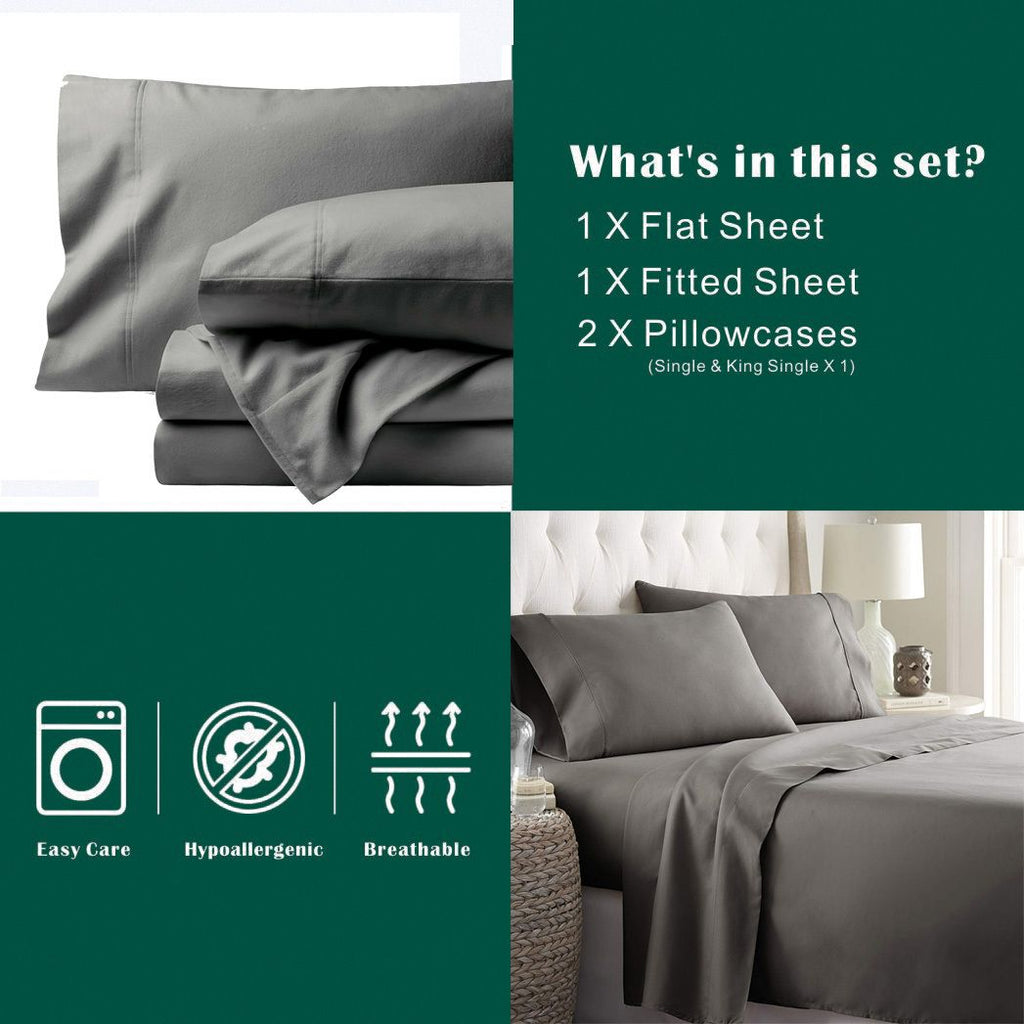 4 Piece Bed Sheet Set- Bedding Sheets & Pillowcases -Breathable Bedding - Wrinkle, Fade, Stain Resistant-Deep Pocket Flat Fitted Bed Sheet Set(Grey,King)