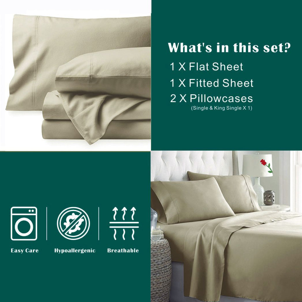 4 Piece Bed Sheet Set- Bedding Sheets & Pillowcases -Breathable Bedding - Wrinkle, Fade, Stain Resistant-Deep Pocket Flat Fitted Bed Sheet Set(Camel Beige,King)