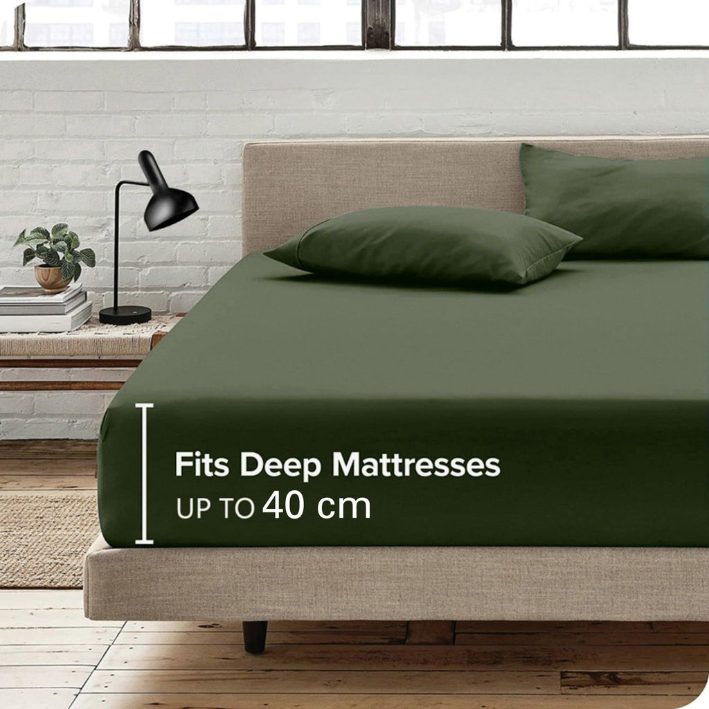 Hotel Quality Fitted Sheet - 1 Piece Fitted Sheet  -Breathable Bedding - Wrinkle, Fade, Stain Resistant- 16inch/40cm Deep Pocket Fitted Bed Sheet-Wrinkle and Fade Resistant,(Olive green,King)