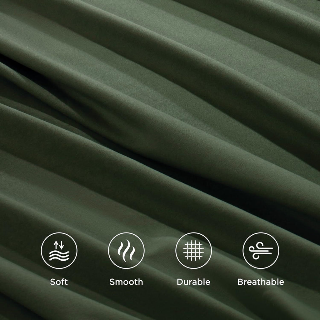 Hotel Quality Fitted Sheet - 1 Piece Fitted Sheet  -Breathable Bedding - Wrinkle, Fade, Stain Resistant- 16inch/40cm Deep Pocket Fitted Bed Sheet-Wrinkle and Fade Resistant,(Olive green,King)