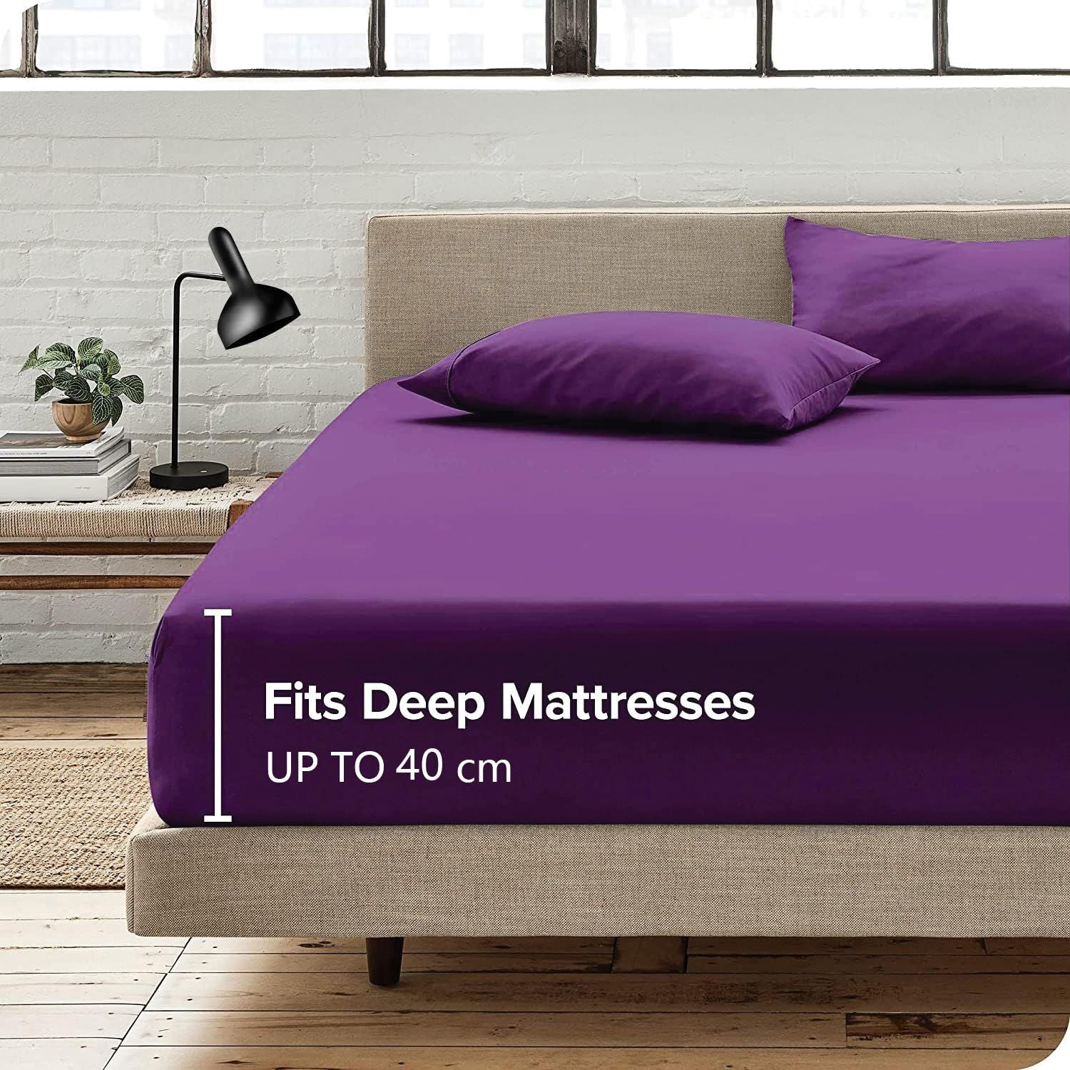 Hotel Quality Fitted Sheet - 1 Piece Fitted Sheet  -Breathable Bedding - Wrinkle, Fade, Stain Resistant- 16inch/40cm Deep Pocket Fitted Bed Sheet-Wrinkle and Fade Resistant,(Purple,King)