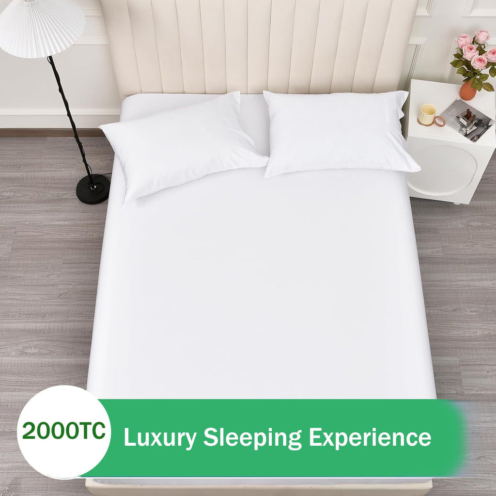 3 Piece Fitted Sheet Set- Fitted Sheet & Pillowcases -Breathable Bedding - Wrinkle, Fade, Stain Resistant- 40cm Deep Pocket Fitted Bed Sheet Set(White,Queen)