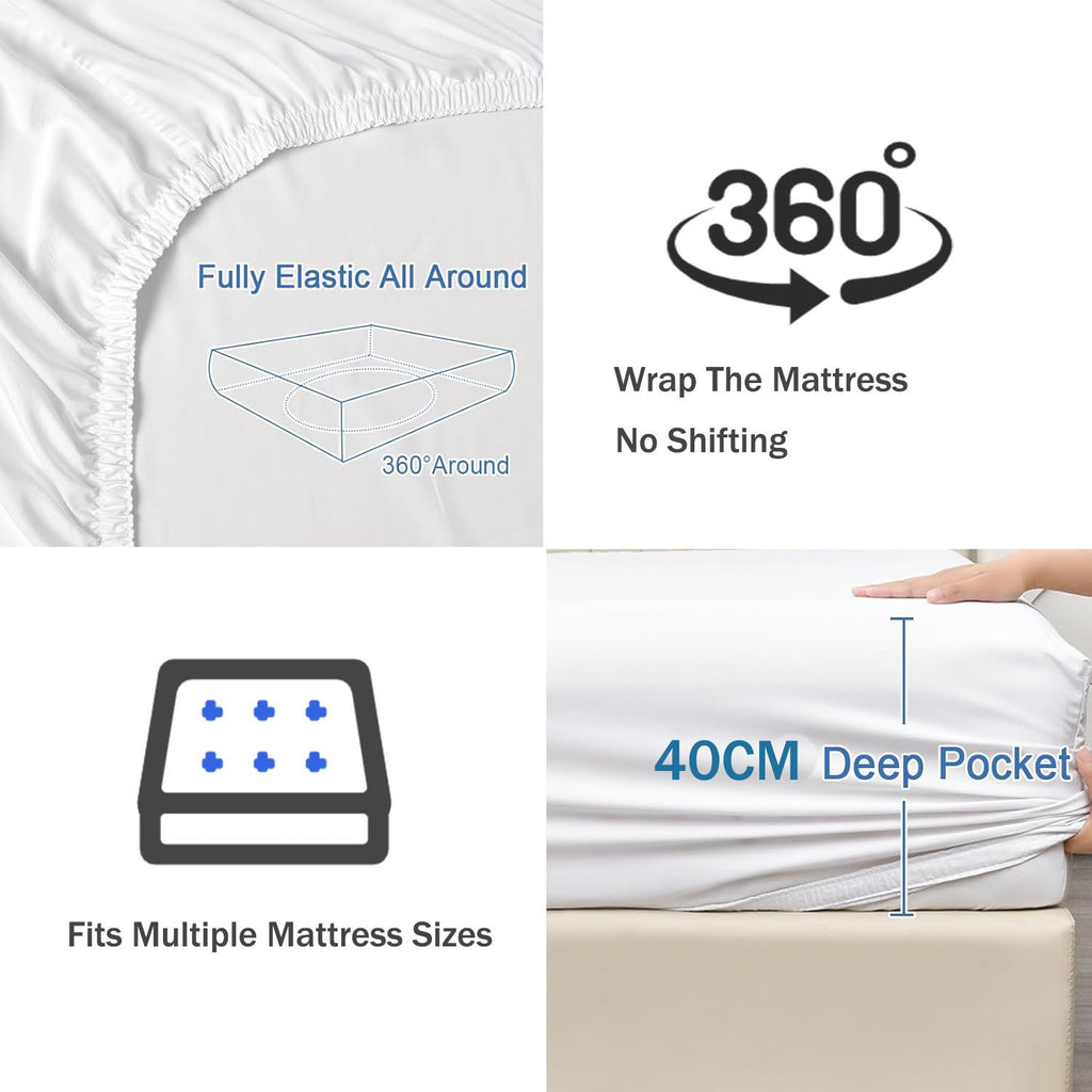3 Piece Fitted Sheet Set- Fitted Sheet & Pillowcases -Breathable Bedding - Wrinkle, Fade, Stain Resistant- 40cm Deep Pocket Fitted Bed Sheet Set(Raw white,Queen)