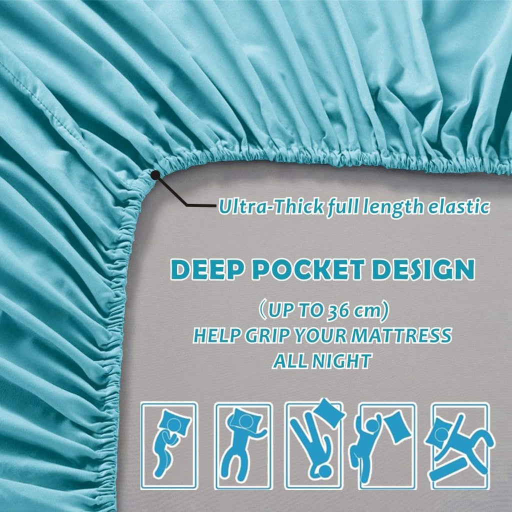 3 Piece Fitted Sheet Set- Fitted Sheet & Pillowcases -Breathable Bedding - Wrinkle, Fade, Stain Resistant- 40cm Deep Pocket Fitted Bed Sheet Set(Ice blue,Queen)