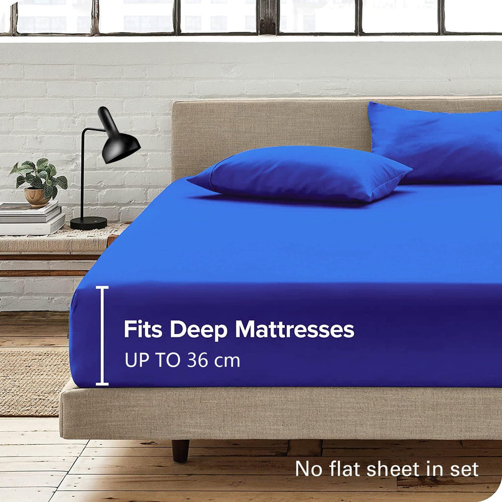3 Piece Fitted Sheet Set- Fitted Sheet & Pillowcases -Breathable Bedding - Wrinkle, Fade, Stain Resistant- 40cm Deep Pocket Fitted Bed Sheet Set(Royal blue,Queen)