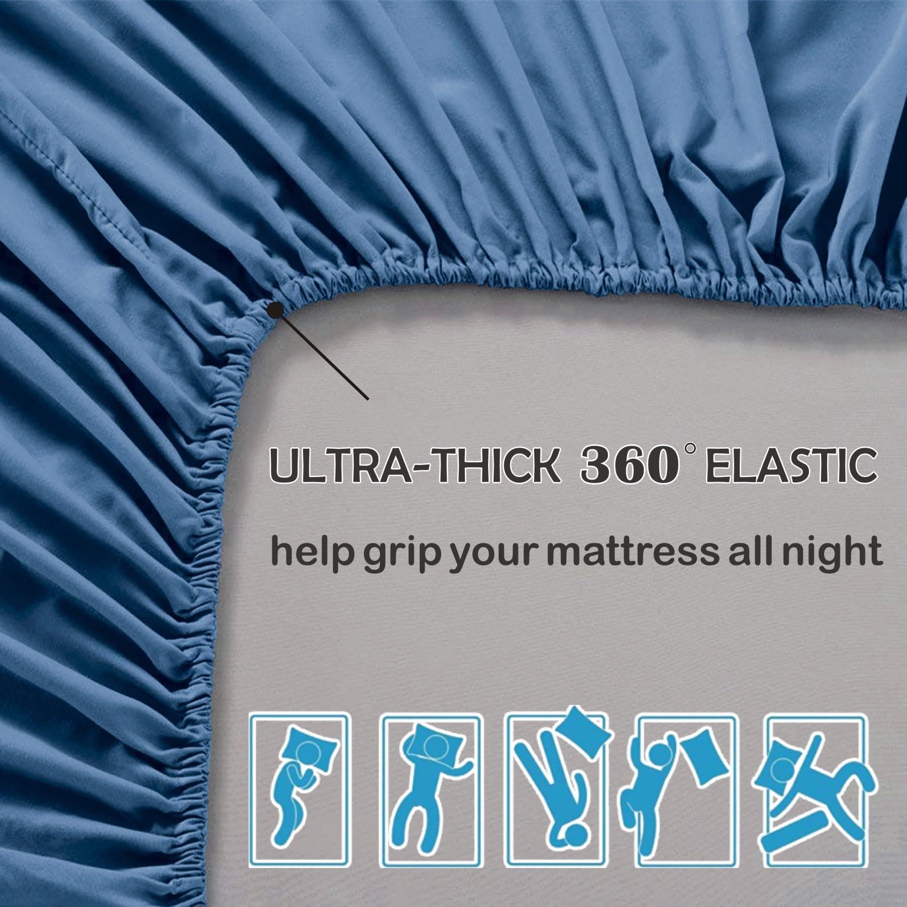 3 Piece Fitted Sheet Set- Fitted Sheet & Pillowcases -Breathable Bedding - Wrinkle, Fade, Stain Resistant- 40cm Deep Pocket Fitted Bed Sheet Set(Navy,Queen)