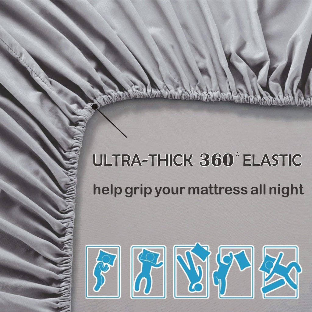 3 Piece Fitted Sheet Set- Fitted Sheet & Pillowcases -Breathable Bedding - Wrinkle, Fade, Stain Resistant- 40cm Deep Pocket Fitted Bed Sheet Set(Silver-gray,Queen)