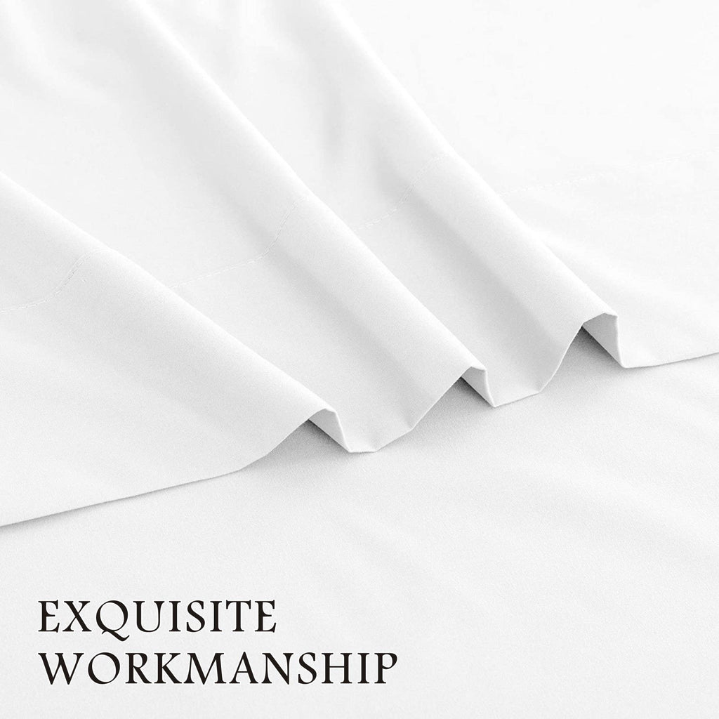 4 Piece Bed Sheet Set- Bedding Sheets & Pillowcases -Breathable Bedding - Wrinkle, Fade, Stain Resistant-Deep Pocket Flat Fitted Bed Sheet Set(White,Queen)