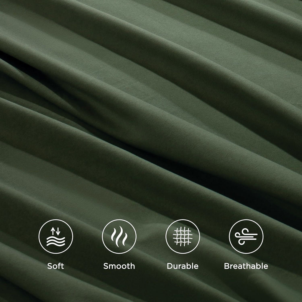 4 Piece Bed Sheet Set- Bedding Sheets & Pillowcases -Breathable Bedding - Wrinkle, Fade, Stain Resistant-Deep Pocket Flat Fitted Bed Sheet Set(Olive green,Queen)