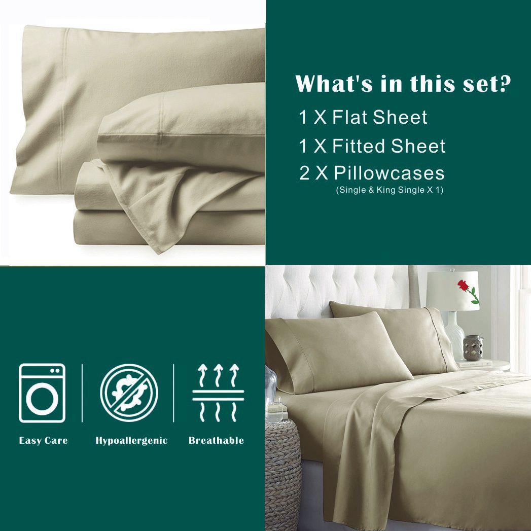 4 Piece Bed Sheet Set- Bedding Sheets & Pillowcases -Breathable Bedding - Wrinkle, Fade, Stain Resistant-Deep Pocket Flat Fitted Bed Sheet Set(Camel Beige,Queen)