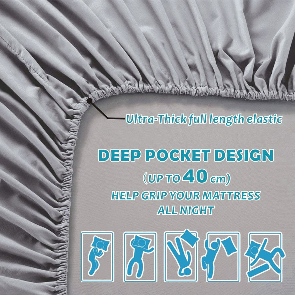 4 Piece Bed Sheet Set- Bedding Sheets & Pillowcases -Breathable Bedding - Wrinkle, Fade, Stain Resistant-Deep Pocket Flat Fitted Bed Sheet Set(Silver-gray,Queen)