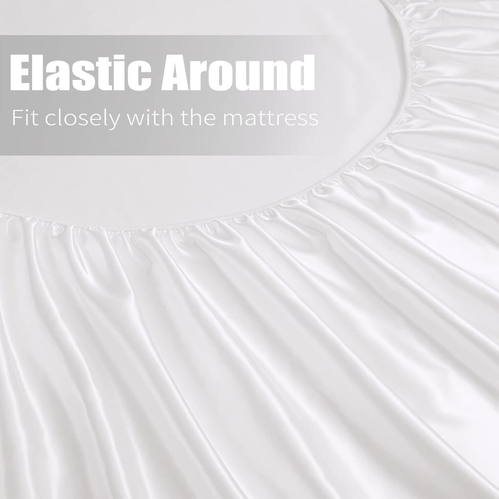 Satin Fitted Sheet Set Hotel 3 Pieces Fitted Sheet with Pillowcase, Art Silk Bedding Set-Luxury Soft Silky Sheets for Hair and Skin, Similar to Silk Fitted Sheets Set 3 Pieces(King,White)