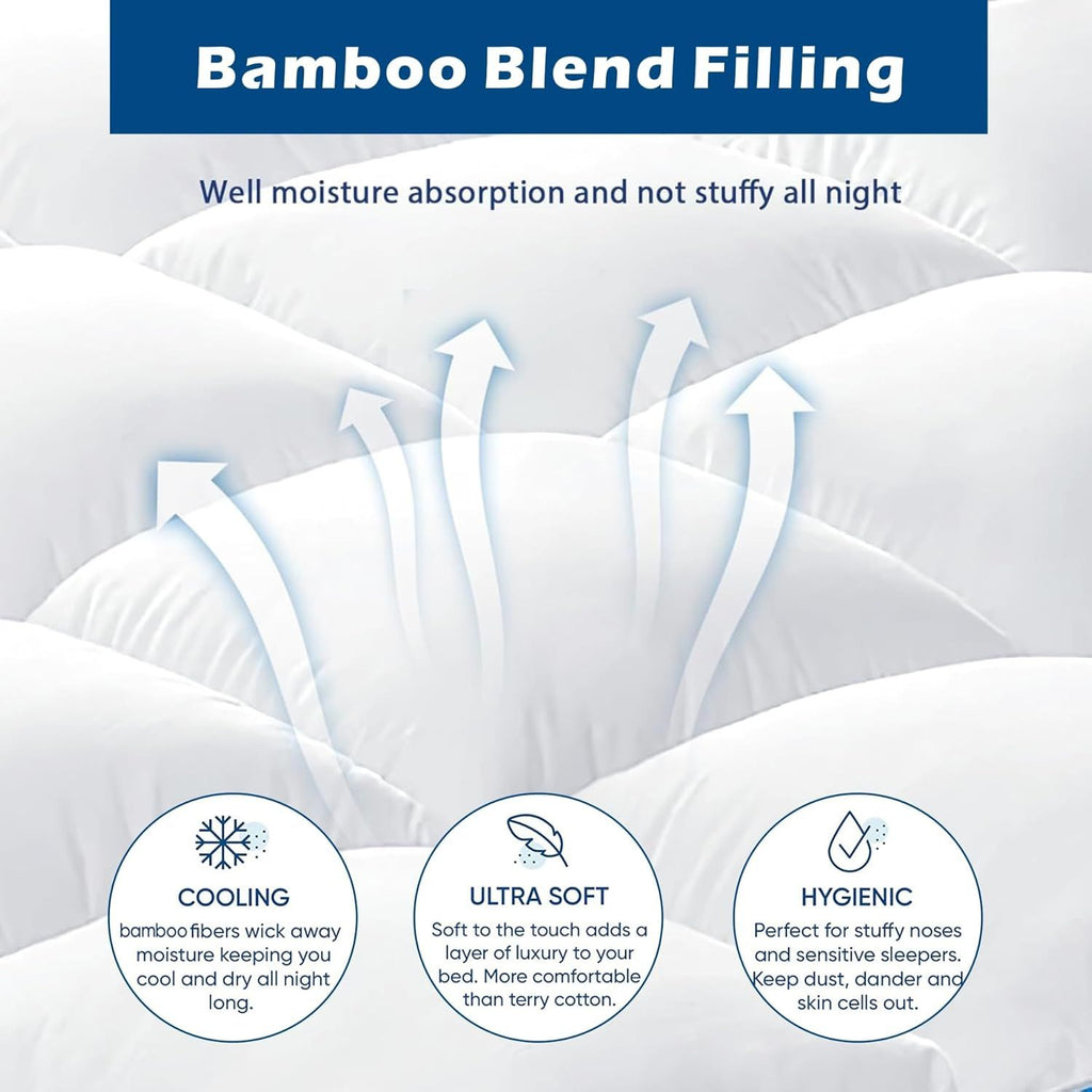 1000GSM Mattress Topper Viscose Derived from Bamboo, Thick Pillowtop Fitted Mattress Cover with 45cm Deep Skirt - Machine Washable Hypoallergenic(Double,Black)