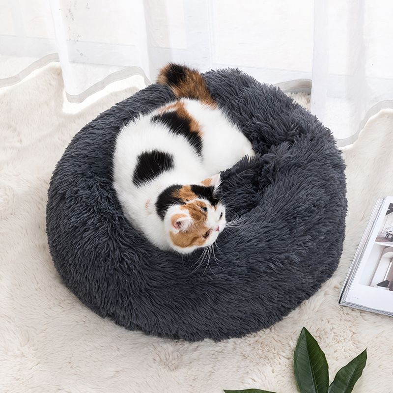 Qianxun pets Round Plush Pet Bed 40 cm Dark gray Diameter 60 cm
