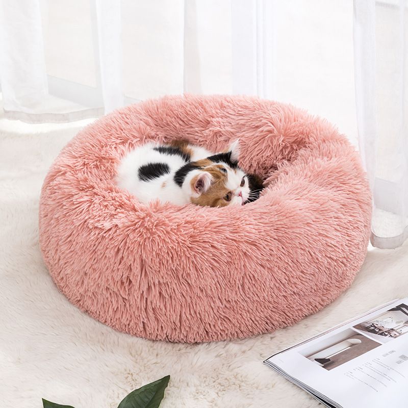 Qianxun pets Round Plush Pet Bed 40 cm Light gray Diameter 40 cm