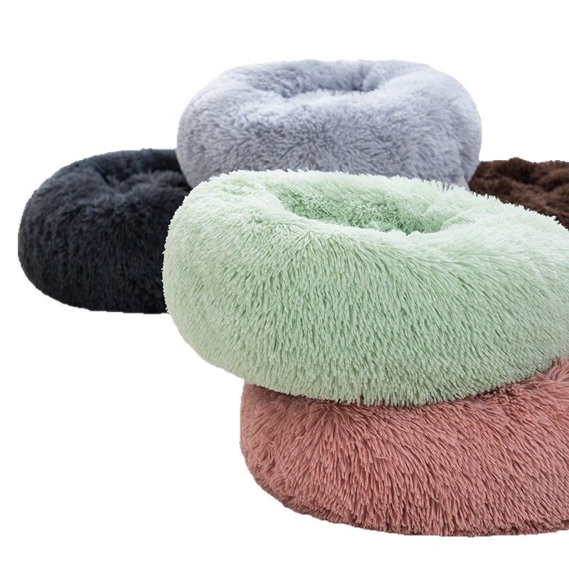 Qianxun pets Round Plush Pet Bed 40 cm Light gray Diameter 70 cm