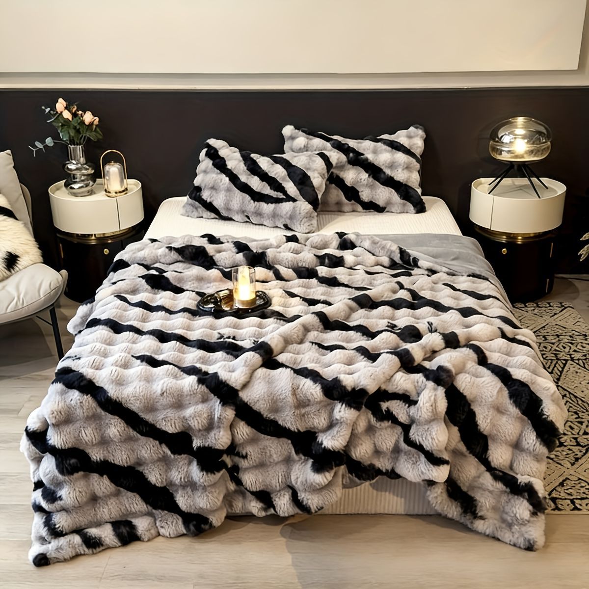Class A Rabbit Fur Blanket Thickened Blanket Warm Blanket Home Decor Blanket - Pink - Size S  150-200cm