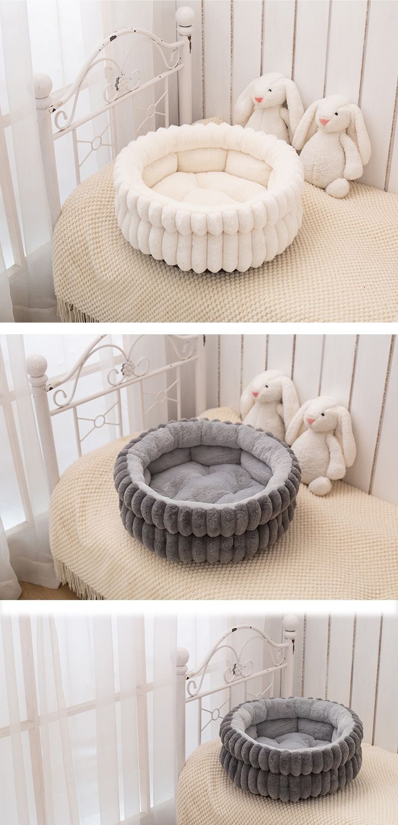 Pet Bed Cat Bed Dog Bed All-Season Bed Ultra-Soft Plush Large Pet Bed Round Pet - Gray - Size 50-20-15