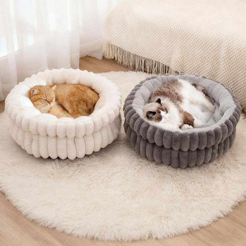 Pet Bed Cat Bed Dog Bed All-Season Bed Ultra-Soft Plush Large Pet Bed Round Pet - White - Size 50-20-15