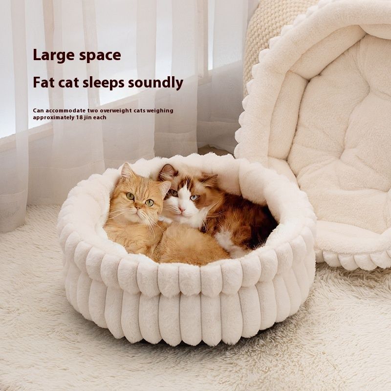 Pet Bed Cat Bed Dog Bed All-Season Bed Ultra-Soft Plush Large Pet Bed Round Pet - White - Size 50-20-15