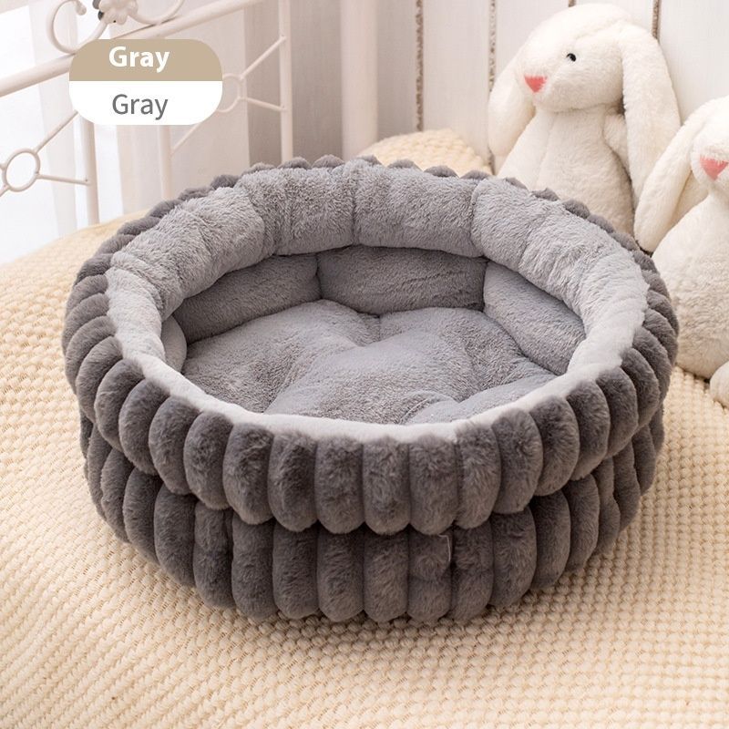 Pet Bed Cat Bed Dog Bed All-Season Bed Ultra-Soft Plush Large Pet Bed Round Pet - White - Size 50-20-15