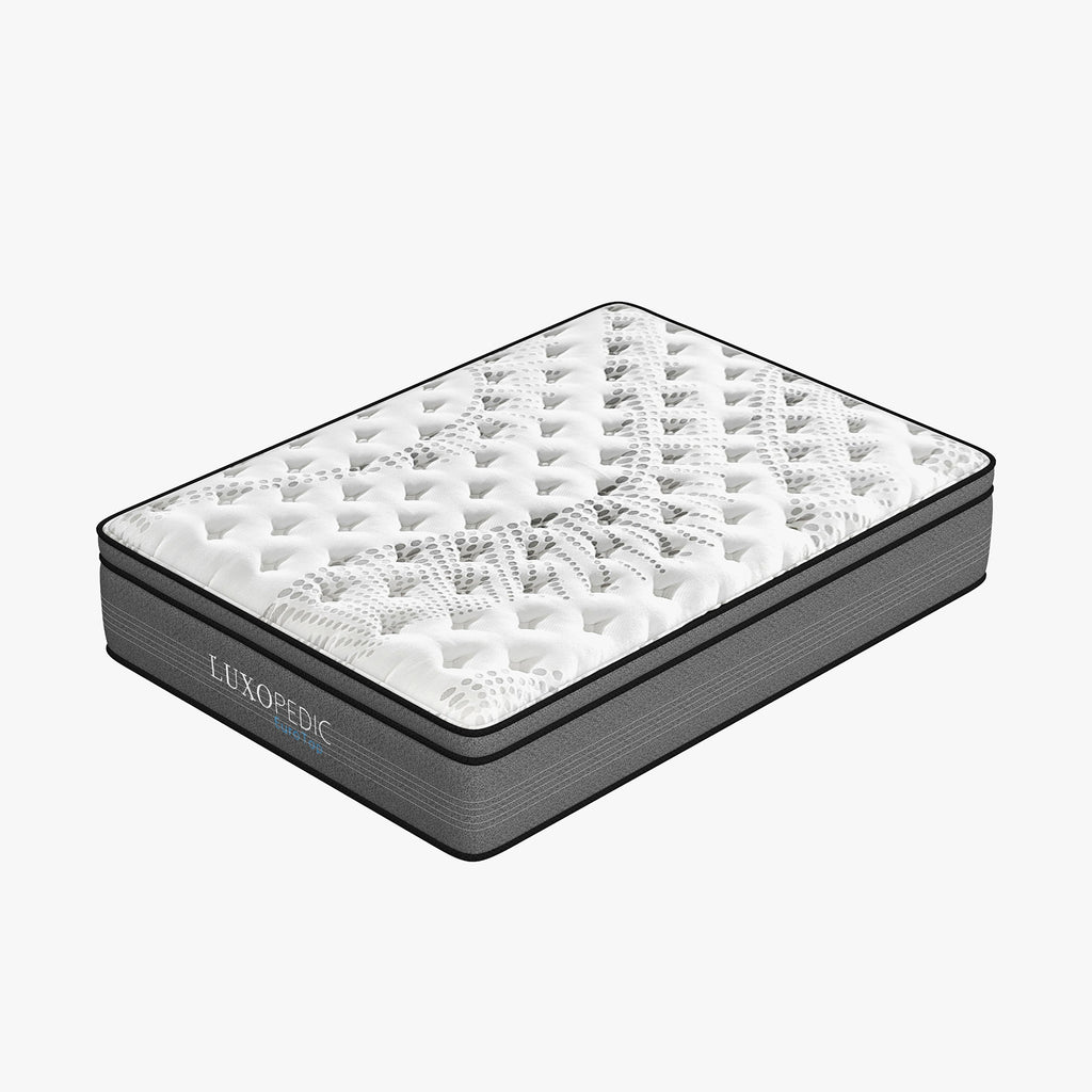 Luxopedic Pocket Spring Mattress 5 Zone 32CM Euro Top Memory Foam Medium Firm - Double - White  Grey