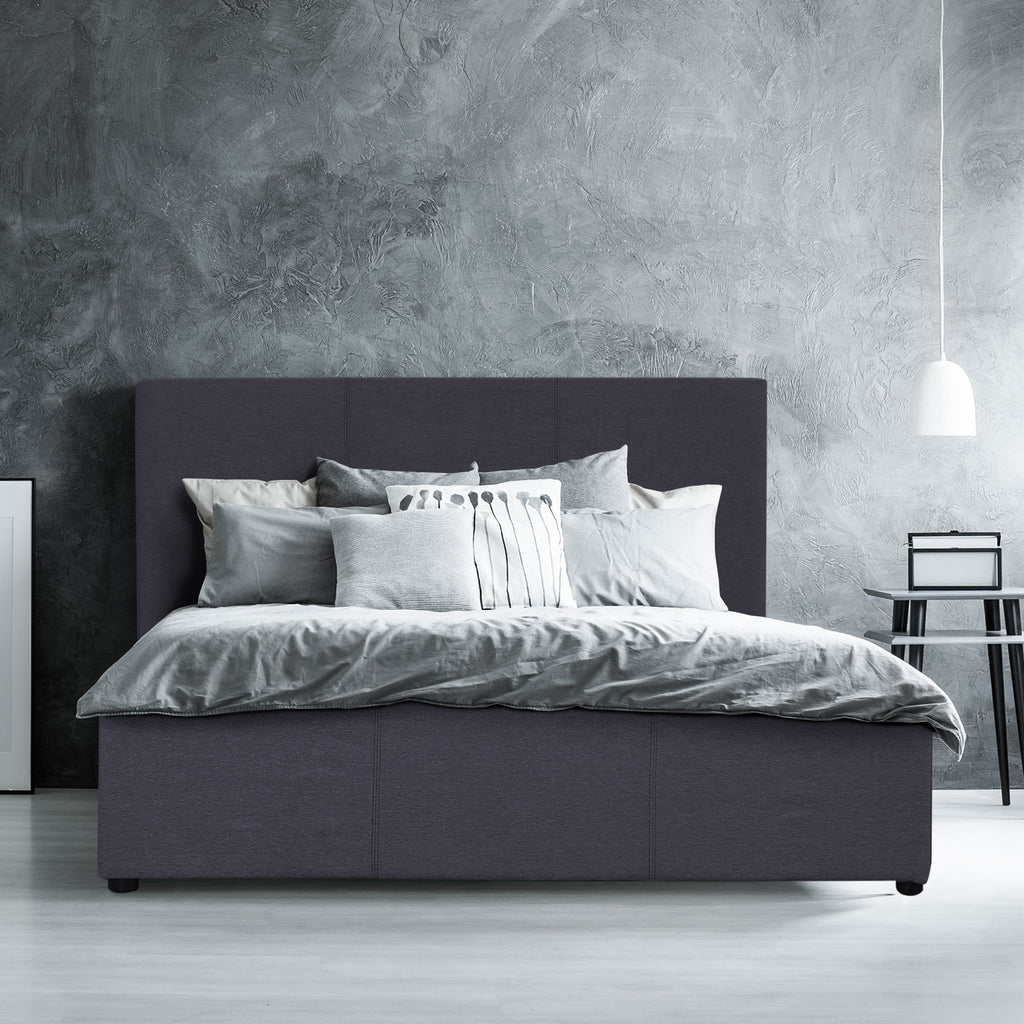Milano Luxury Gas Lift Bed Frame Base And Headboard With Storage - Double - Charcoal