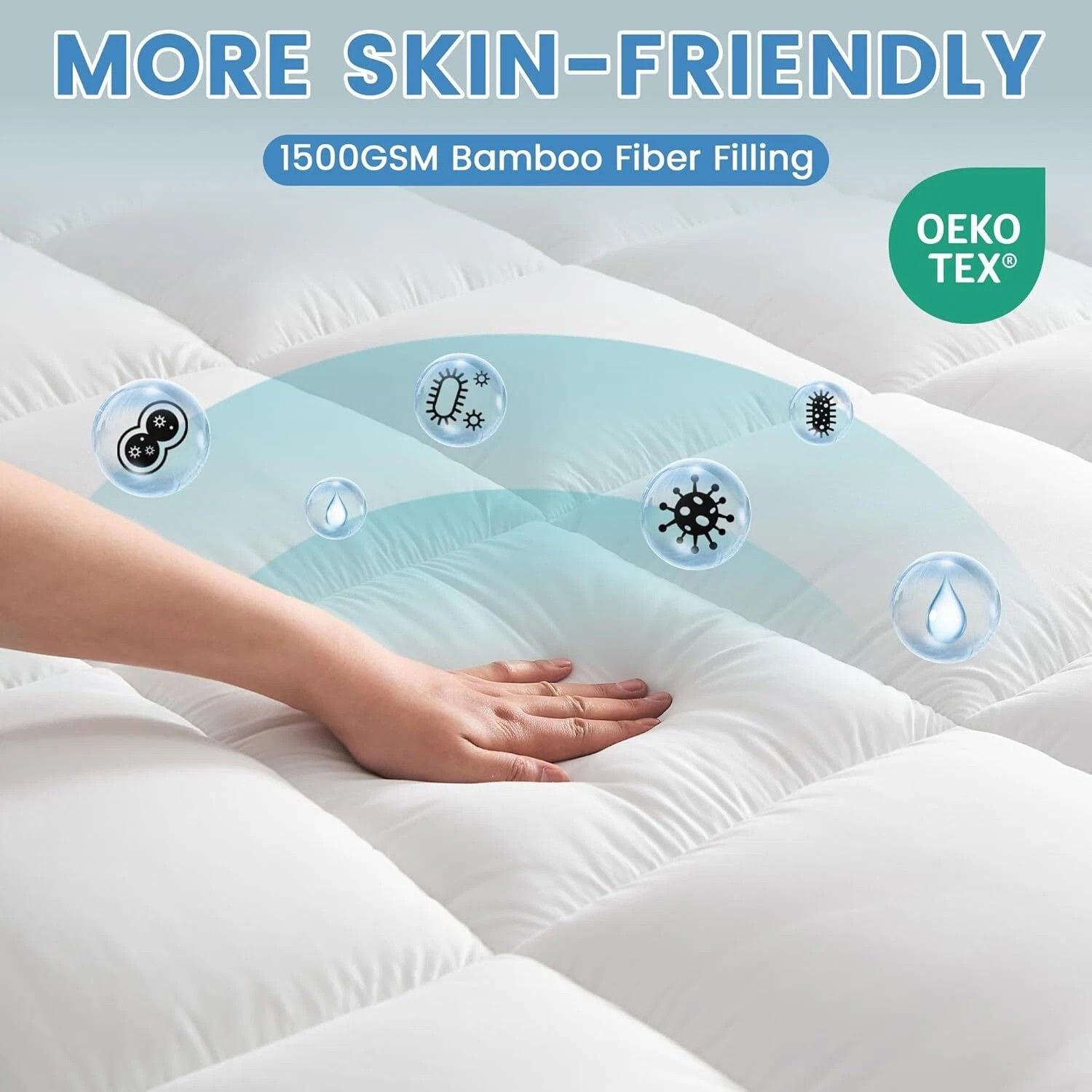 1500GSM Bamboo Mattress Topper Extra Thick 10CM Bed Topper Single: 90 x 191 + 40 cm