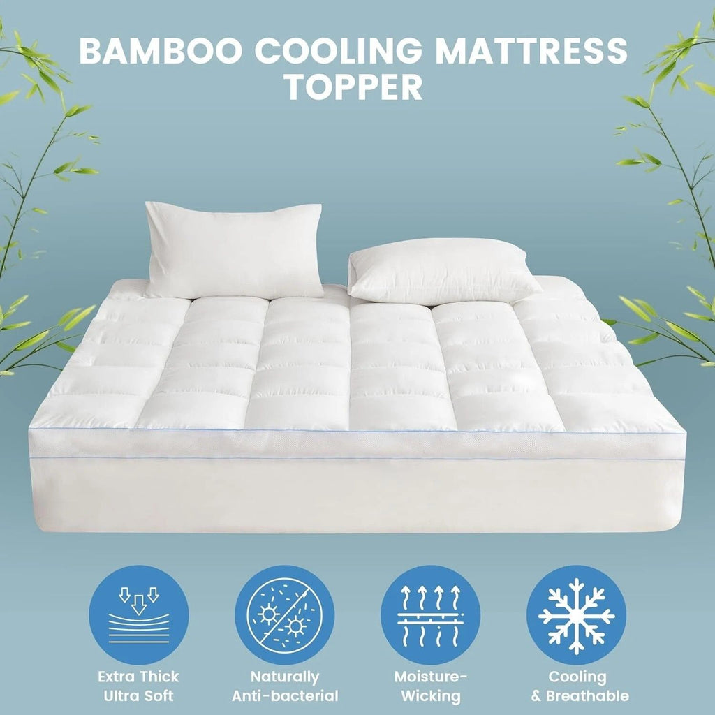 1500GSM Bamboo Mattress Topper Extra Thick 10CM Bed Topper Single: 90 x 191 + 40 cm