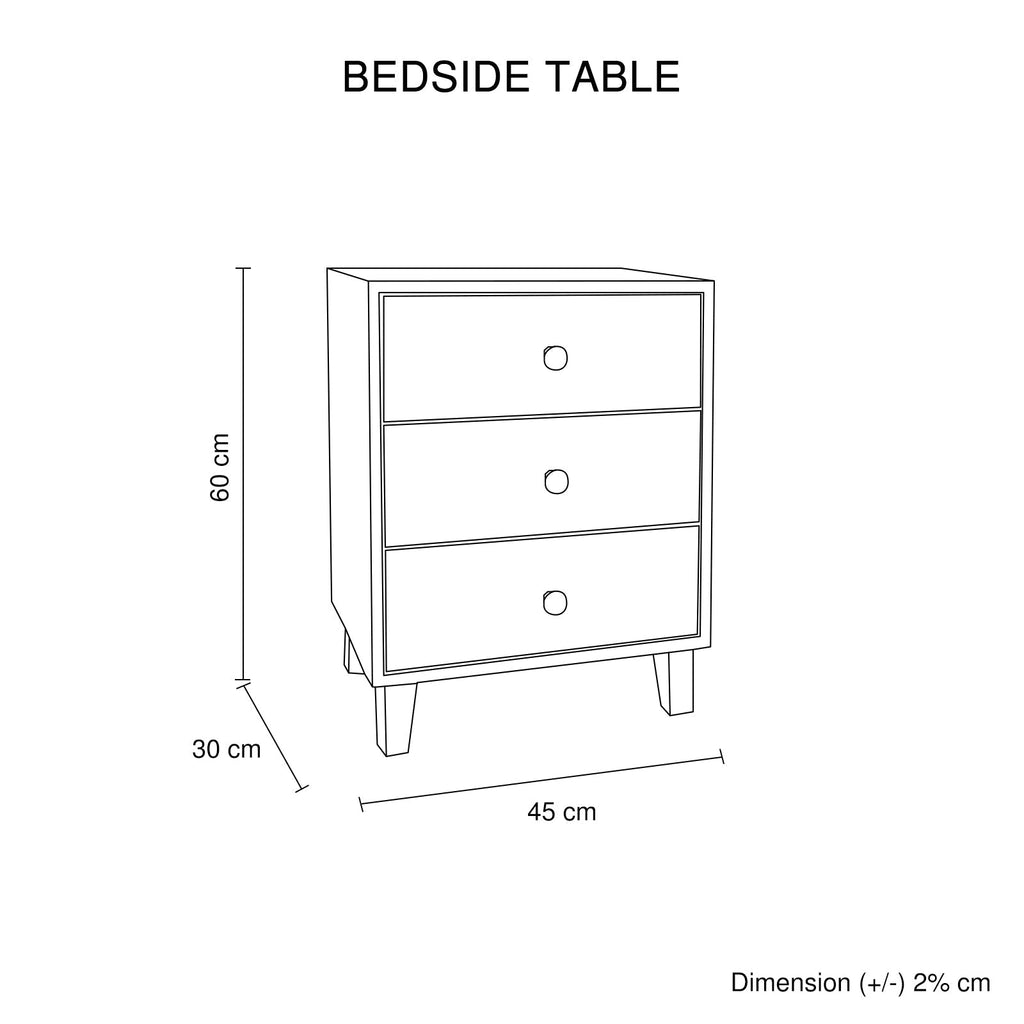 Bedside Table MDF 3 Drawers Side Table Night Stand Storage in Brown Colour